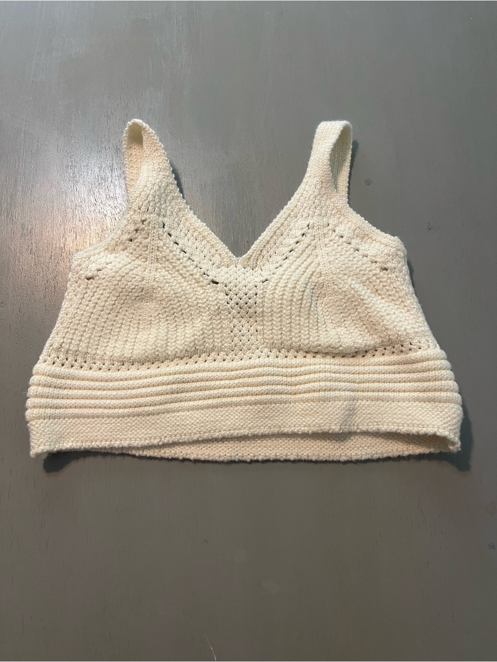 Pop Me Cream Knit V-Neck Crop Tank Top Size M